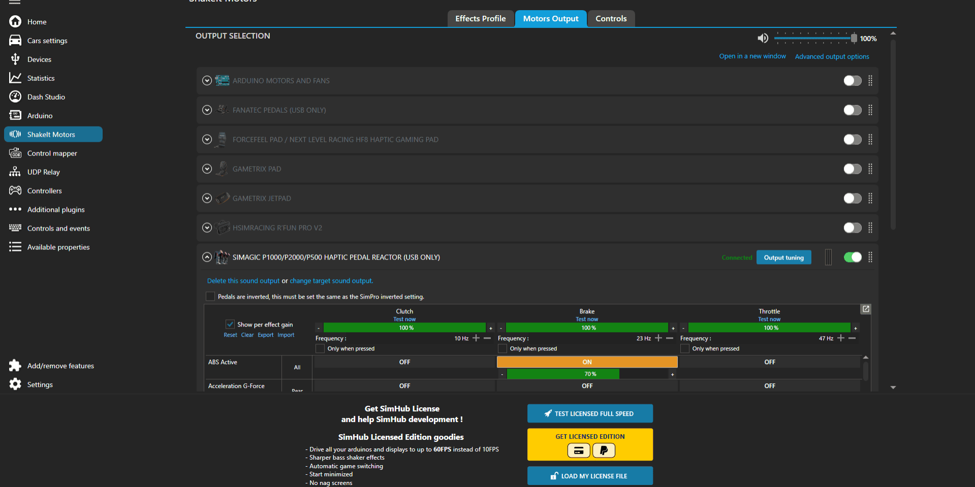 Simhub select shake it clickp1000 for options