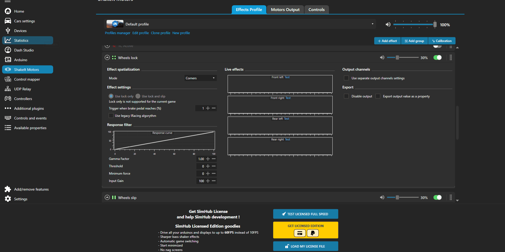 Simhub - wheel lock settings